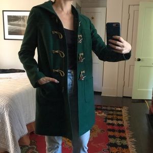 J.Crew emerald green insulated peacoat with toggle and zipper closure and hood
